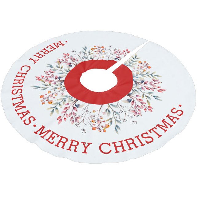 Berries and leaves red Christmas holiday  Brushed Polyester Tree Skirt (Angled)