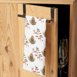 Berries And Pinecones Tea Towel