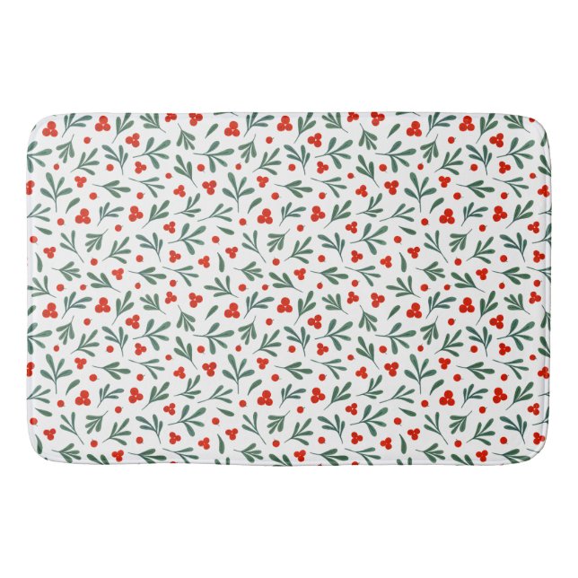 Berries And Winter Plant Leaves Seamless Pattern  Bath Mat (Front)