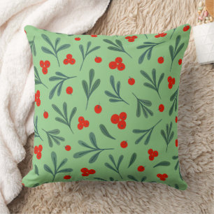 Berries And Winter Plant Leaves Seamless Pattern Cushion