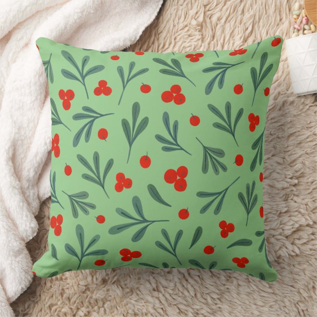 Berries And Winter Plant Leaves Seamless Pattern Cushion (Blanket)