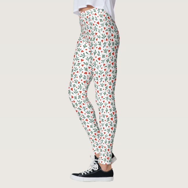 Berries And Winter Plant Leaves Seamless Pattern  Leggings (Left)