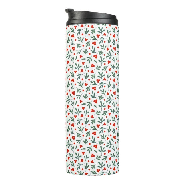 Berries And Winter Plant Leaves Seamless Pattern  Thermal Tumbler (Rotated Right)