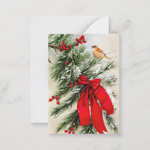 Berries bird and bow budget mini Christmas Card