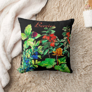 Berries, blueberry, cloudberry, lingonberry throw  cushion