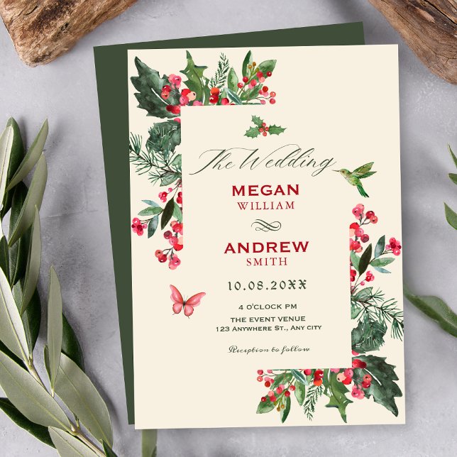 Berries branch floral wedding  invitation (Creator Uploaded)
