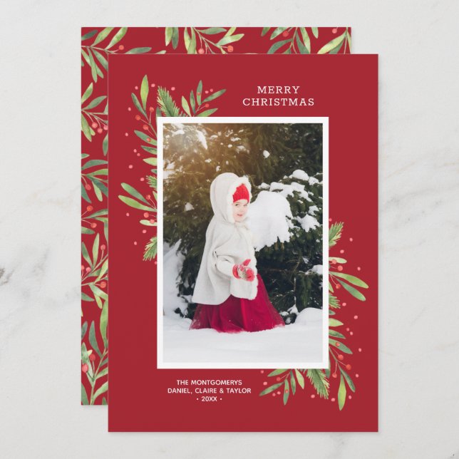 Berries Christmas Photo Holiday Card (Front/Back)