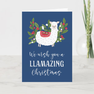 Berries & Cute Llama Christmas Holiday Card