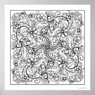 Berries Flowers and Vines Beautiful Colouring Page Poster