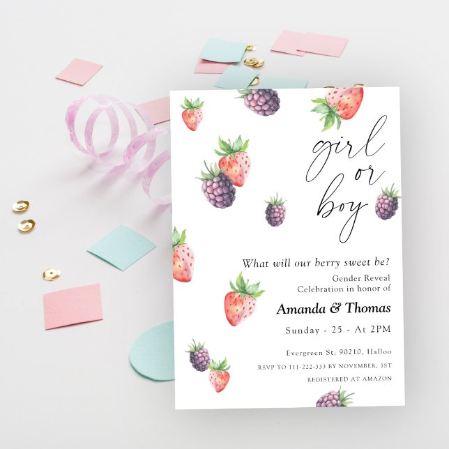 Berries Gender Reveal, Girl or Boy Invitation (Creator Uploaded)