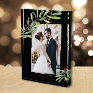 Berries Greener Christmas Custom Black Photo Block