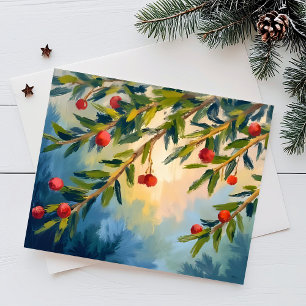 Berries & Greenery   Merry Christmas Holiday Postcard