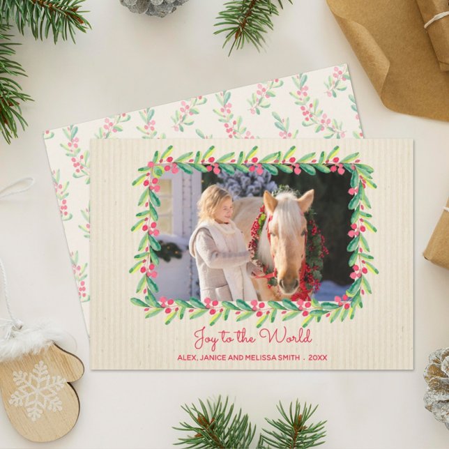 Berries Greenery Wreath Christmas Photo Holiday Card (Creator Uploaded)