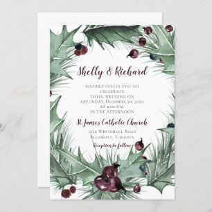 Berries, Holly, and Ferns Winter Wedding Invitation