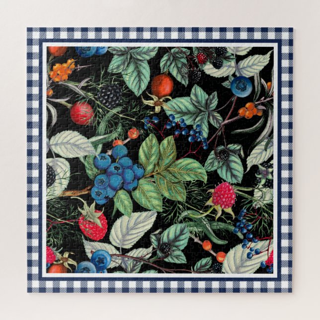 Berries Medley on Country Gingham  Jigsaw Puzzle (Horizontal)