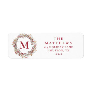 Berries Monogram Holiday Return Address Label