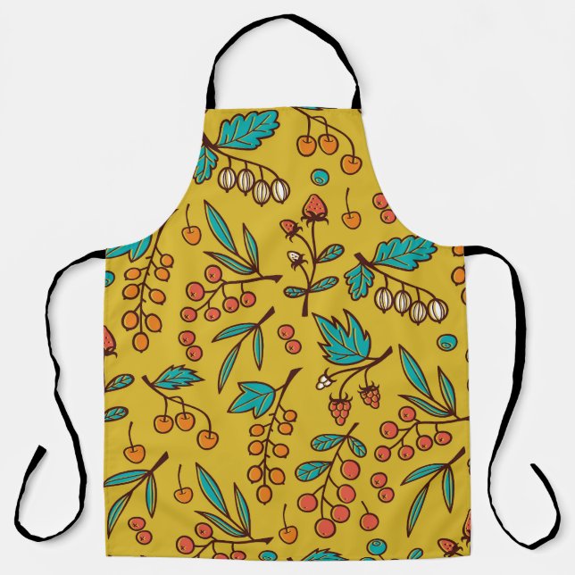 Berries on branches, seamless nature pattern. apron (Front)