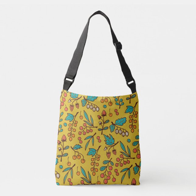 Berries on branches, seamless nature pattern. crossbody bag (Front)