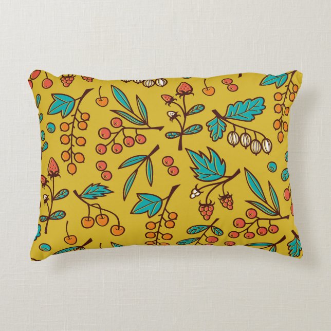 Berries on branches, seamless nature pattern. decorative cushion (Front)