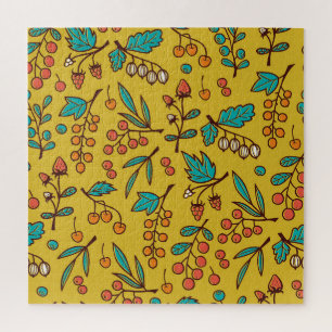 Berries on branches, seamless nature pattern. jigsaw puzzle