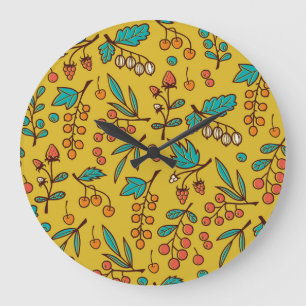 Berries on branches, seamless nature pattern. large clock