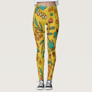 Berries on branches, seamless nature pattern. leggings