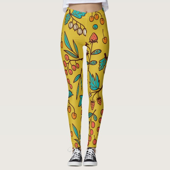Berries on branches, seamless nature pattern. leggings (Front)