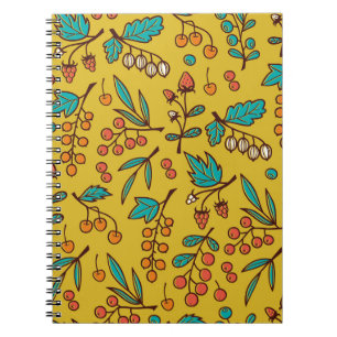 Berries on branches, seamless nature pattern. notebook