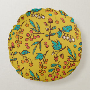 Berries on branches, seamless nature pattern. round cushion