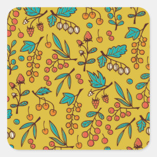 Berries on branches, seamless nature pattern. square sticker