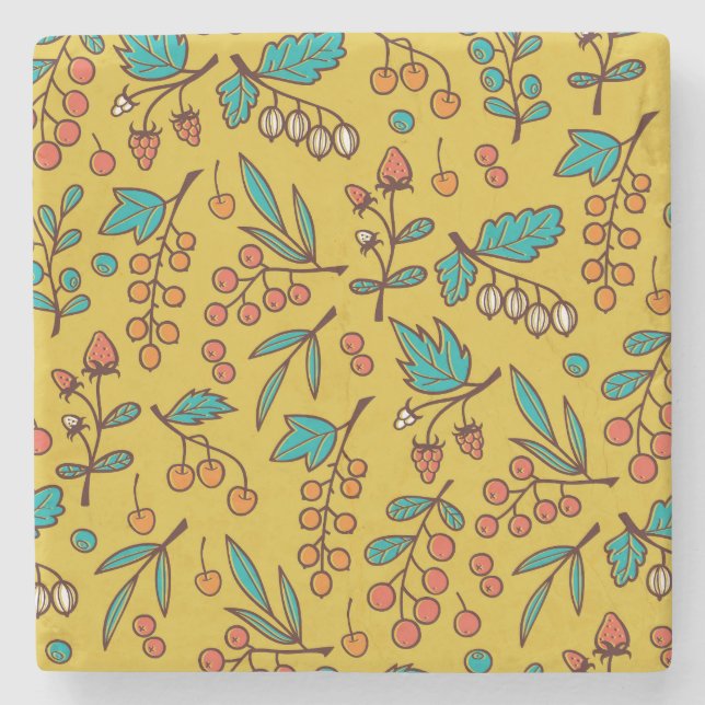 Berries on branches, seamless nature pattern. stone coaster (Front)