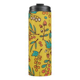 Berries on branches, seamless nature pattern. thermal tumbler