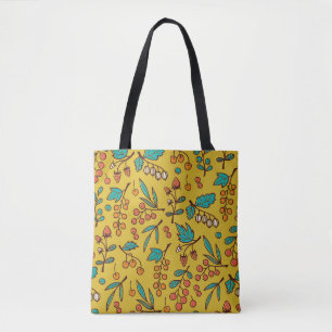 Berries on branches, seamless nature pattern. tote bag