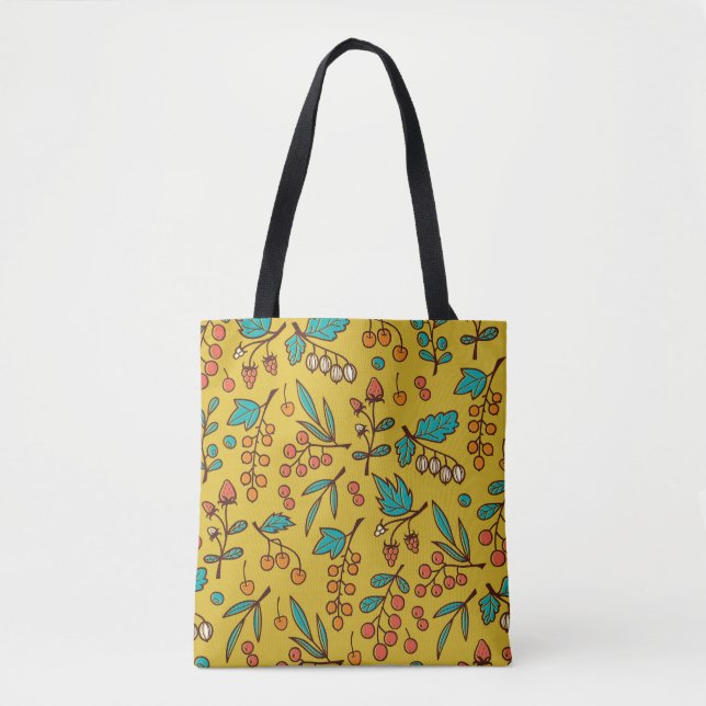 Berries on branches, seamless nature pattern. tote bag (Front)