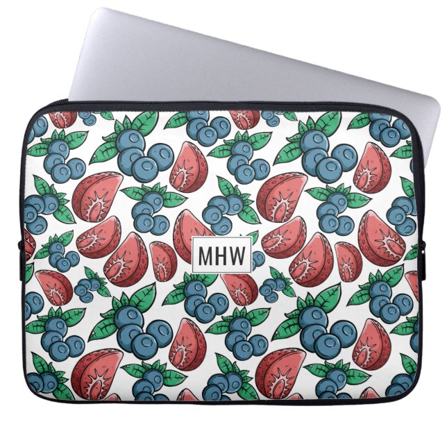 Berries Pattern custom monogram laptop sleeves (Front)