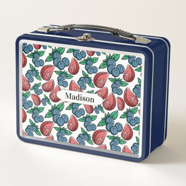 Berries Pattern custom name lunch boxes (Front)