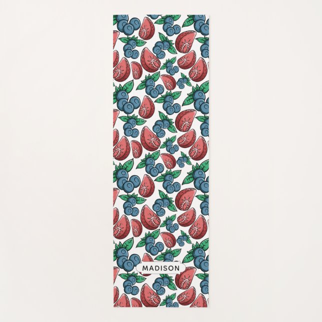 Berries Pattern custom name yoga mat (Front)