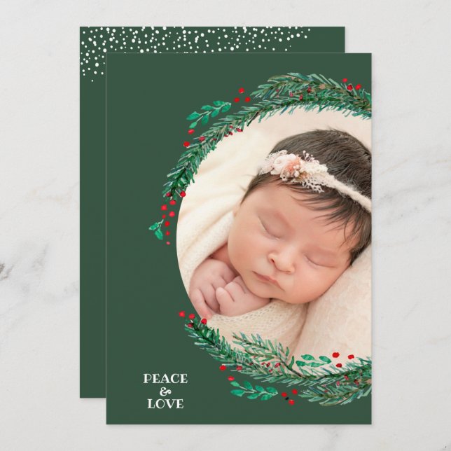 Berries Pine Wreath Christmas Photo Holiday Card (Front/Back)
