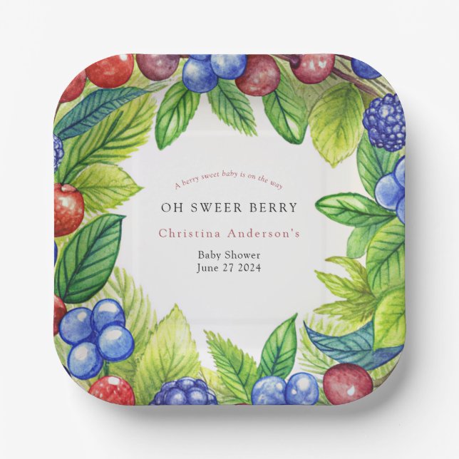 Berries Strawberry Berry Sweet Baby Shower Paper Plate (Front)