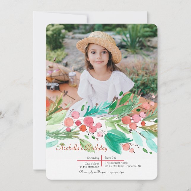 Berries Watercolor Photo Invitation (Front)