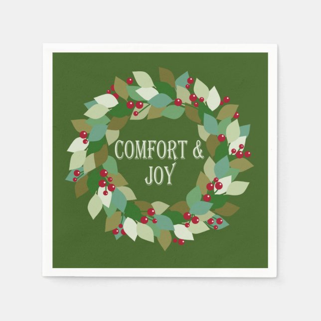 Berries Wreath Holiday Comfort & Joy Napkin (Front)