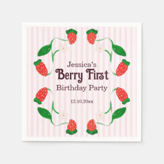 Berry 1st Birthday Art Nouveau Pink Napkin