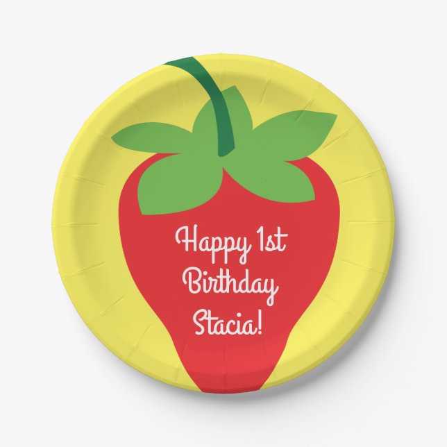 Berry 1st Birthday Cute Strawberry Colourful Mod Paper Plate (Front)