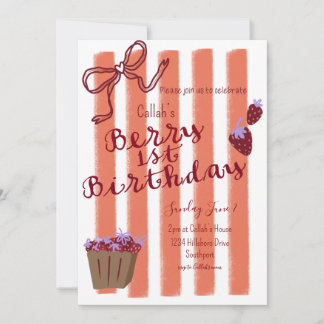 Berry 1st Birthday Girls Party Invitation