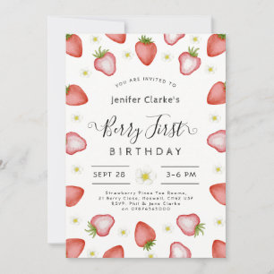 Berry 1st birthday invitation, Girl first birthday Invitation