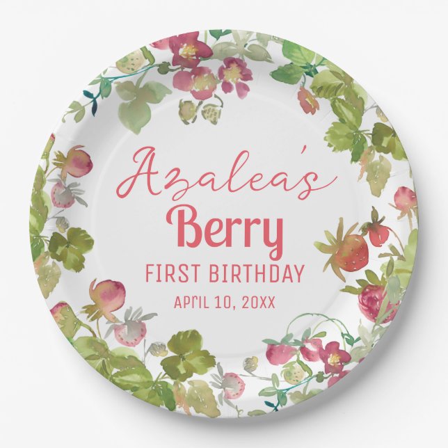 Berry 1st Birthday Party  Paper Plate (Front)
