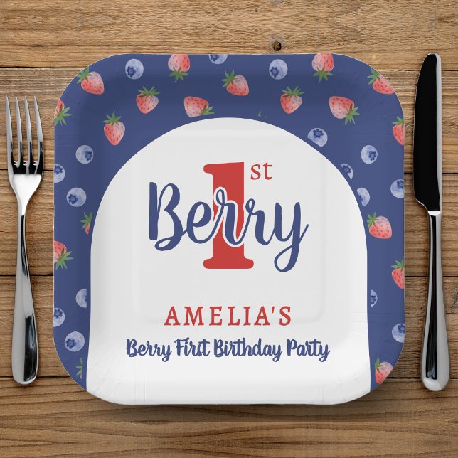 Berry 1st Birthday Party Strawberry Blueberry Blue Paper Plate (Berry 1st Birthday Party Strawberry Blueberry Blue Paper Plates
)