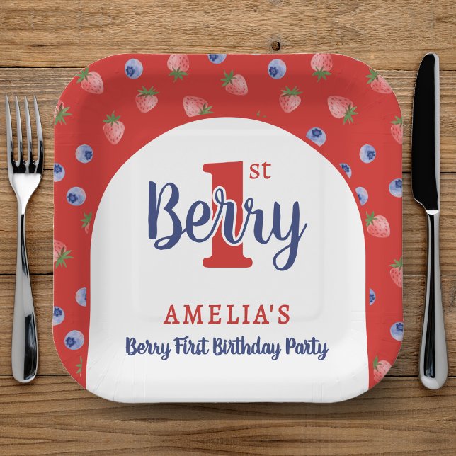 Berry 1st Birthday Party Strawberry Blueberry Red Paper Plate (Berry 1st Birthday Party Strawberry Blueberry Red Paper Plates
)