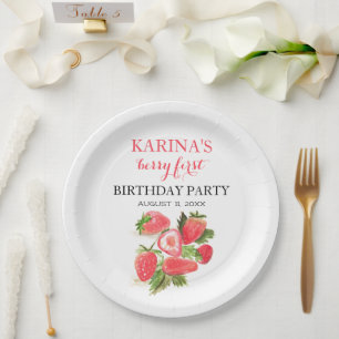 Berry 1st Birthday Party Strawberry fruit Summer Paper Plate