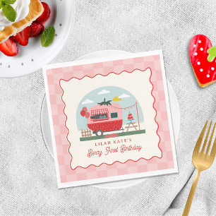 Berry 1st Birthday Strawberry Camper Chequered  Napkin